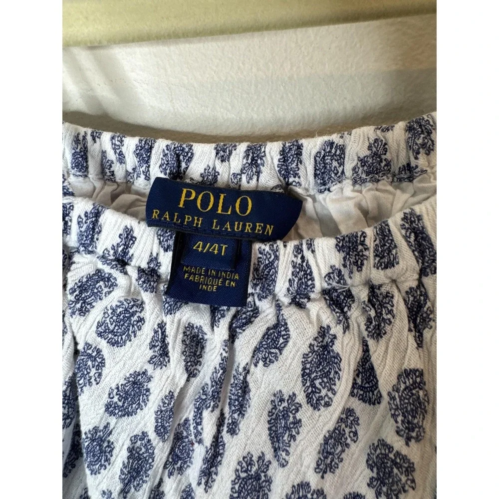 Polo Ralph Lauren Dress Girls 4T White Blue Paisley Ruffle Sundress Lined Summer